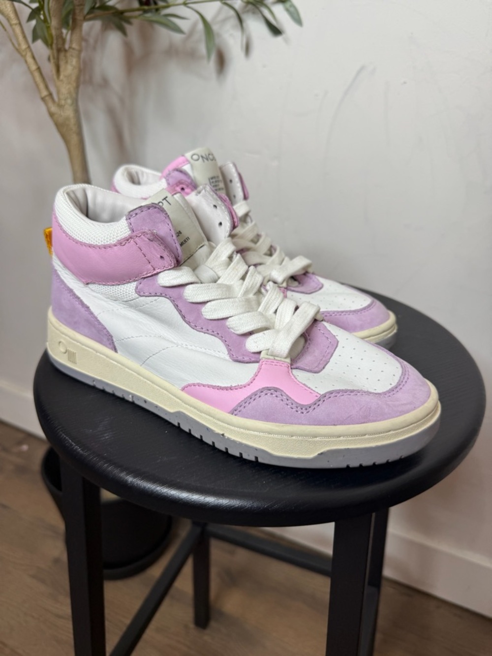 White High-Top Sneakers with Lavender & Pink Suede Accents